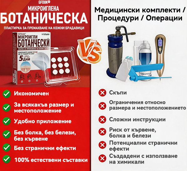 🎁 Остават само 5 пакета! Сега можете да получите допълнителна 50% ОТСТЪПКА! Помага видимо да се намалят фибромите, брадавиците и други кожни несъвършенства — бързо, удобно и безболезнено. 🌿
